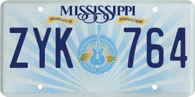 MS license plate ZYK764