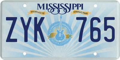 MS license plate ZYK765