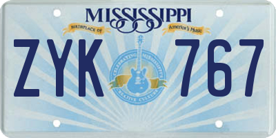 MS license plate ZYK767