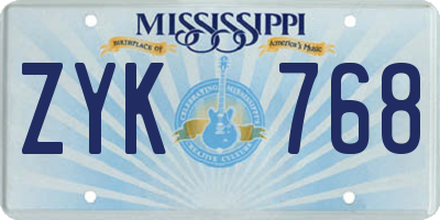 MS license plate ZYK768