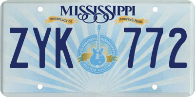 MS license plate ZYK772