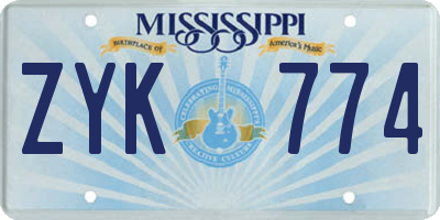 MS license plate ZYK774