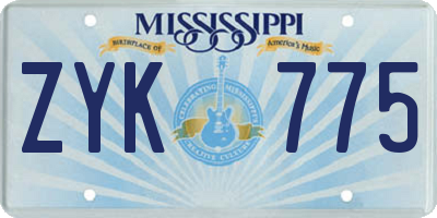 MS license plate ZYK775