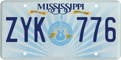 MS license plate ZYK776