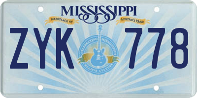 MS license plate ZYK778
