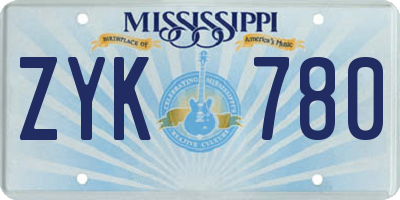 MS license plate ZYK780