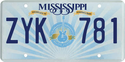 MS license plate ZYK781