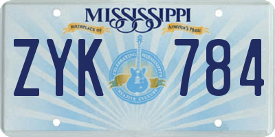 MS license plate ZYK784