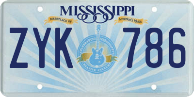 MS license plate ZYK786