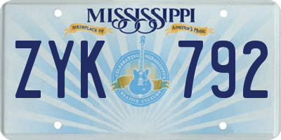 MS license plate ZYK792