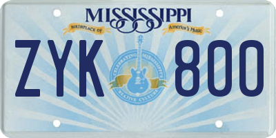 MS license plate ZYK800