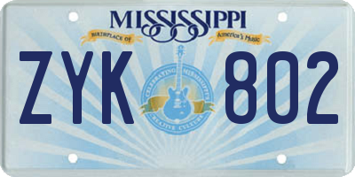 MS license plate ZYK802