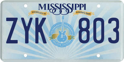 MS license plate ZYK803