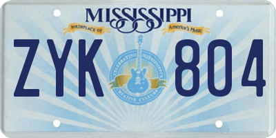 MS license plate ZYK804