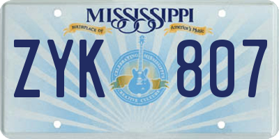 MS license plate ZYK807