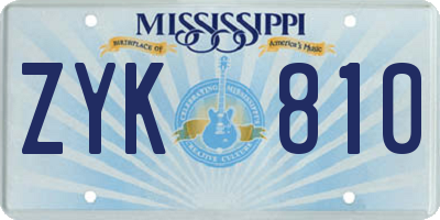 MS license plate ZYK810