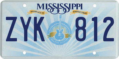 MS license plate ZYK812