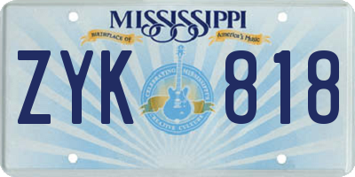 MS license plate ZYK818