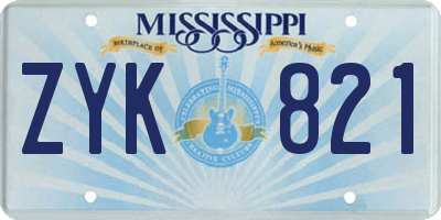 MS license plate ZYK821