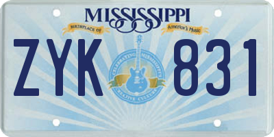 MS license plate ZYK831