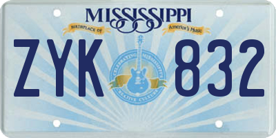 MS license plate ZYK832