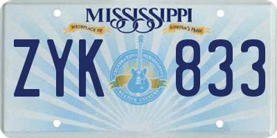 MS license plate ZYK833