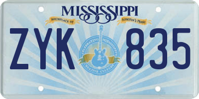 MS license plate ZYK835
