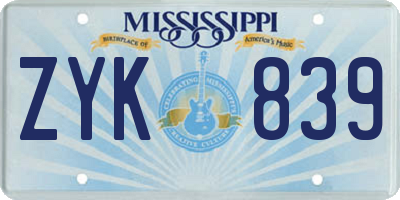 MS license plate ZYK839