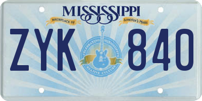 MS license plate ZYK840