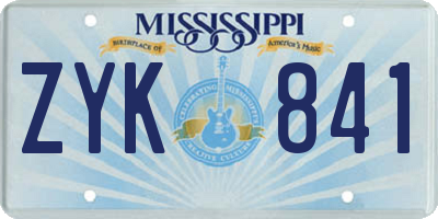 MS license plate ZYK841