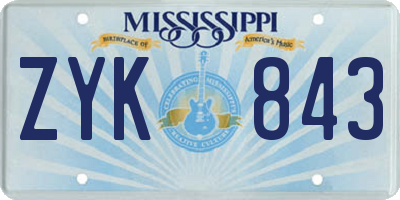 MS license plate ZYK843