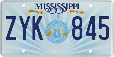 MS license plate ZYK845
