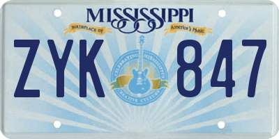 MS license plate ZYK847