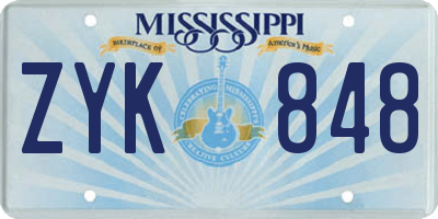MS license plate ZYK848