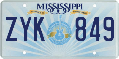 MS license plate ZYK849