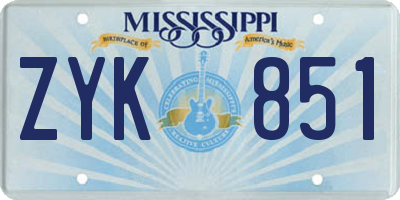 MS license plate ZYK851