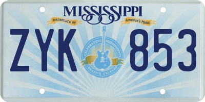 MS license plate ZYK853