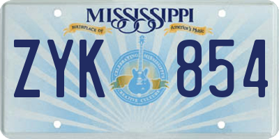 MS license plate ZYK854