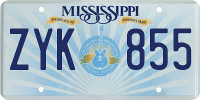 MS license plate ZYK855