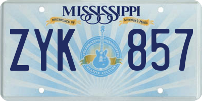 MS license plate ZYK857