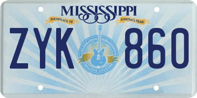 MS license plate ZYK860