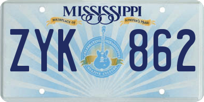 MS license plate ZYK862