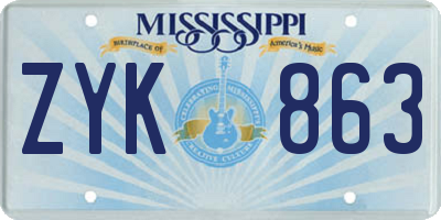 MS license plate ZYK863