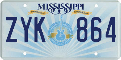 MS license plate ZYK864