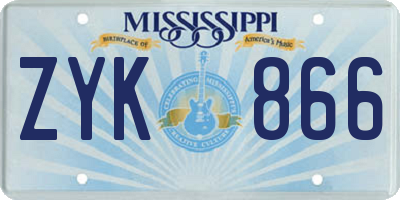 MS license plate ZYK866