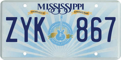 MS license plate ZYK867
