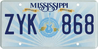 MS license plate ZYK868