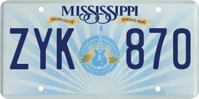 MS license plate ZYK870