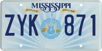 MS license plate ZYK871