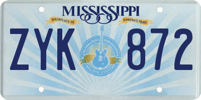 MS license plate ZYK872